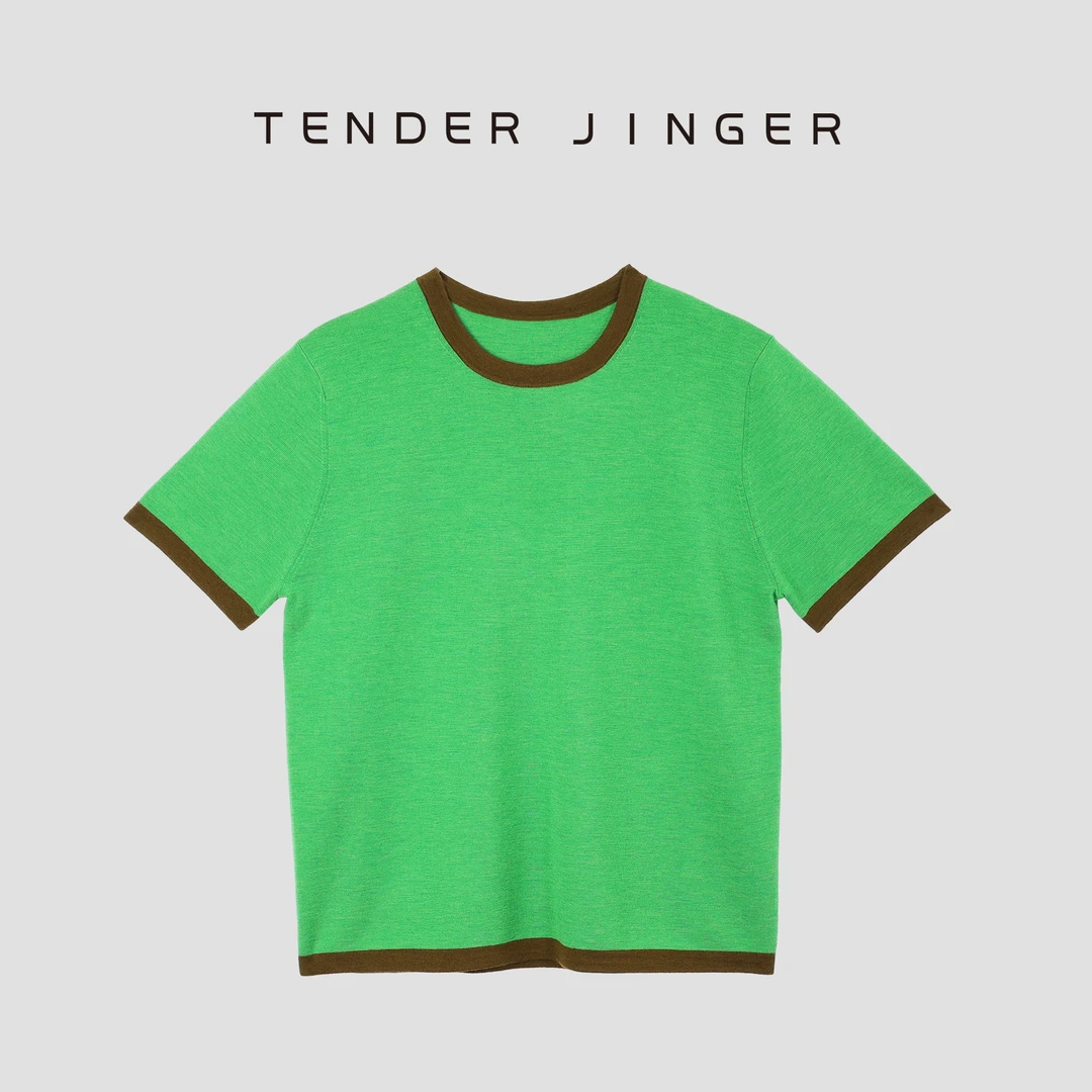 【专柜】2024夏撞色圆领羊毛针织短袖 T42CY668Y