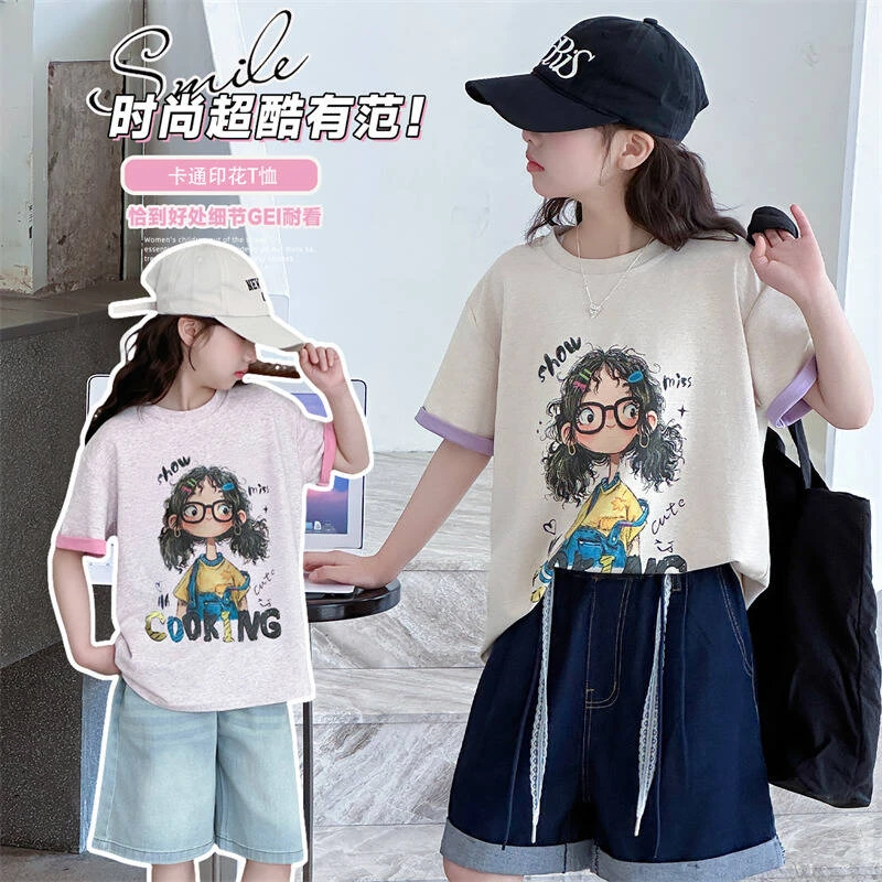 女童夏款短袖短裤套装2025新款中大童6-12岁时髦卡通洋气休闲潮酷