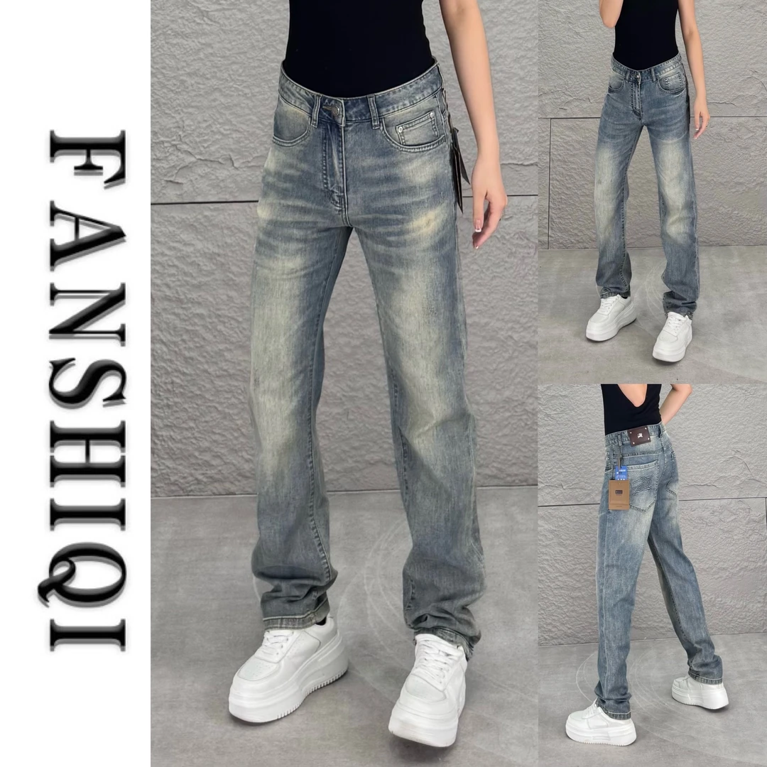 夏季薄款精梳棉复古修身直筒牛仔裤百搭显瘦水洗蓝色高端牛仔裤