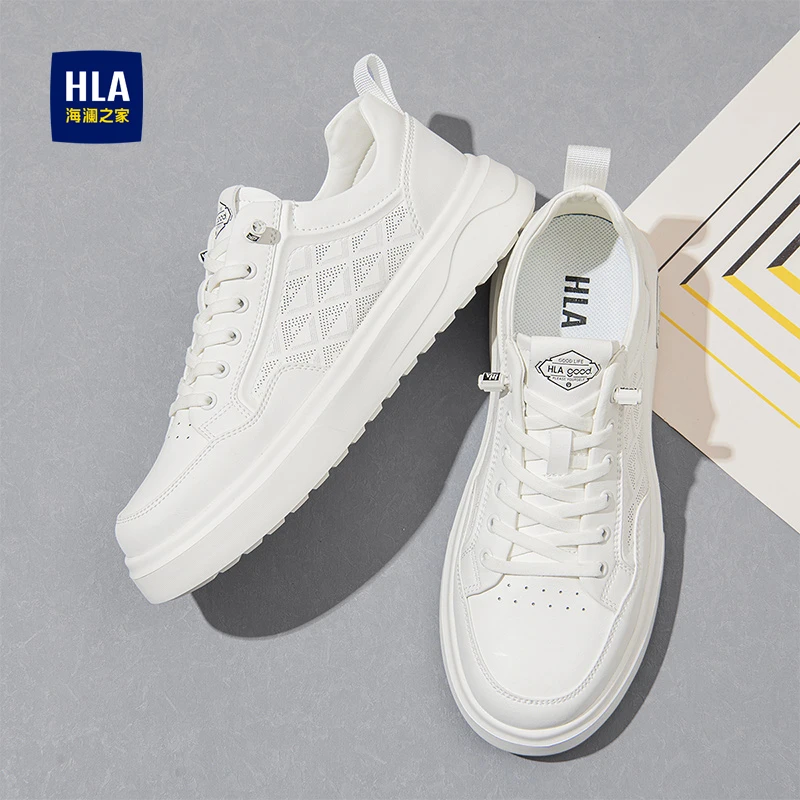 海澜之家鞋子男款2025夏季爆款透气网面小白鞋厚底休闲开车板鞋男