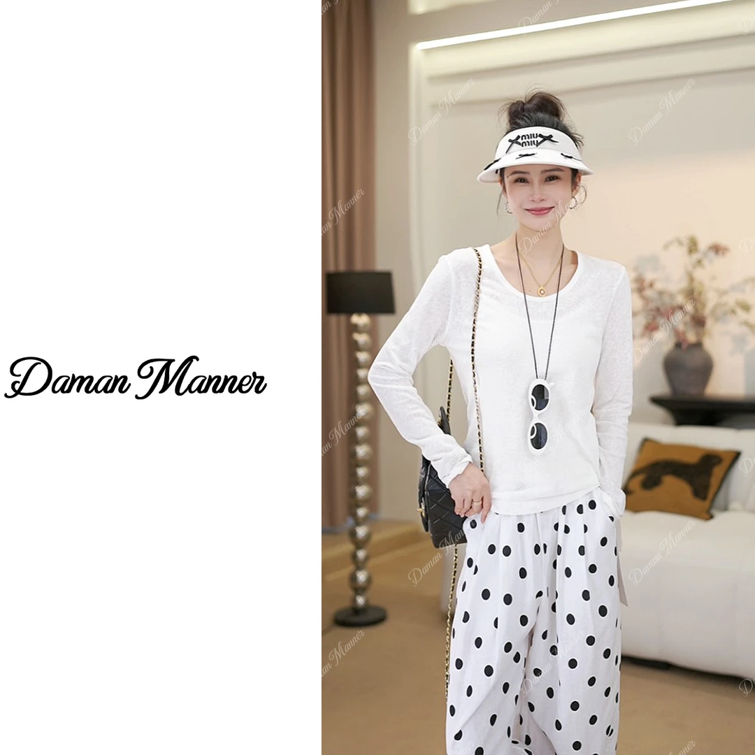 DAMAN | 雪花棉长袖打底T恤时尚百搭透气圆领减龄夏季薄款DM25342