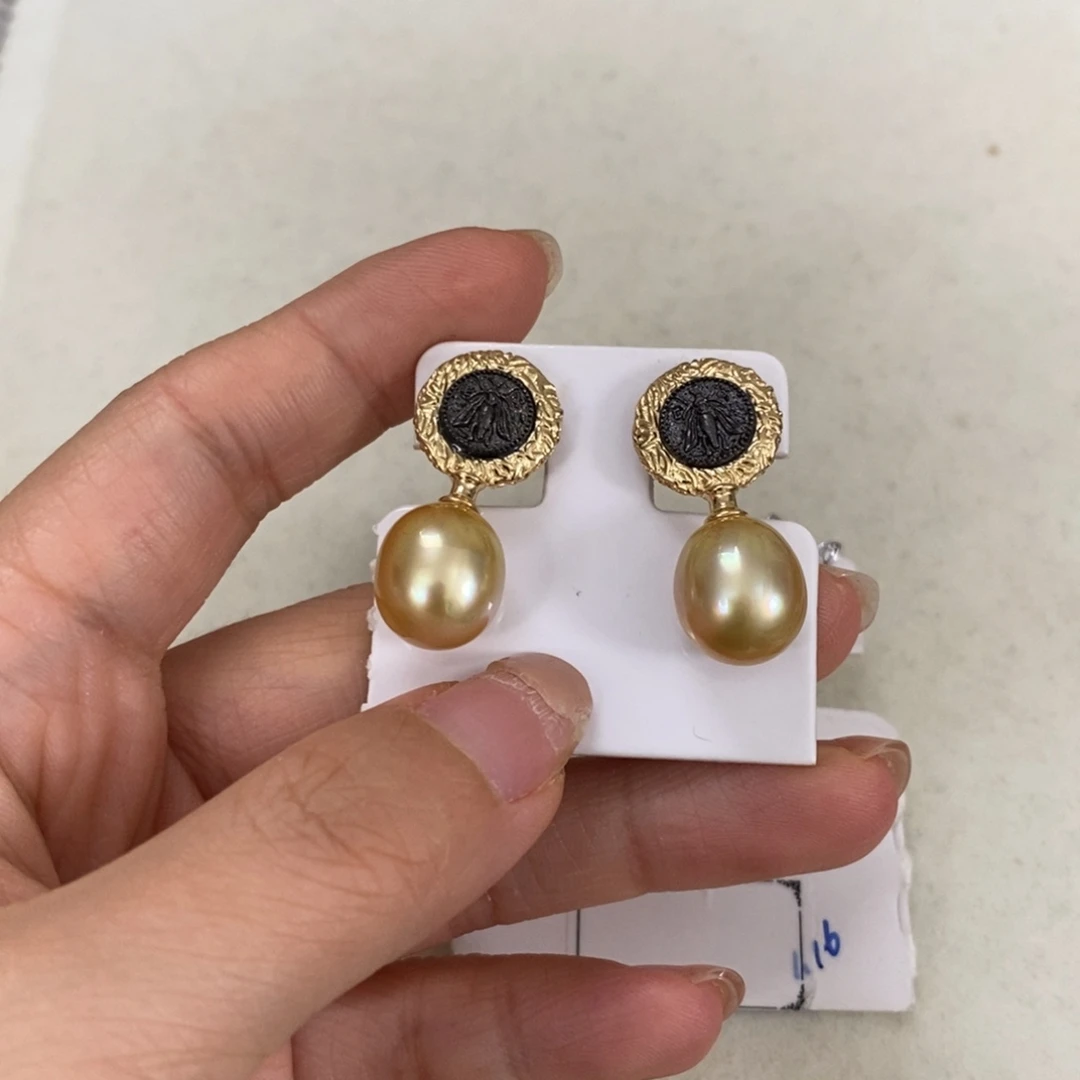 海水珍珠银S925镶嵌耳饰