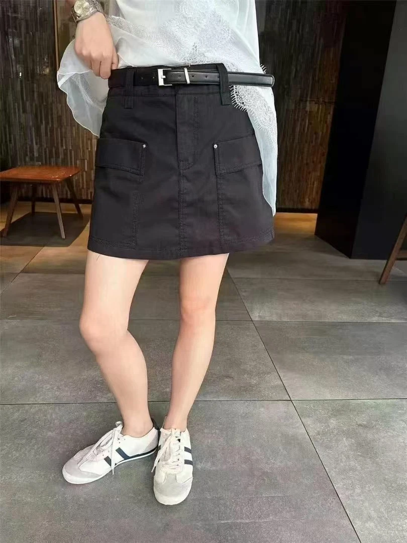 【代莹优选】509夏季韩版高腰配腰带A字版大口袋工装半身裙