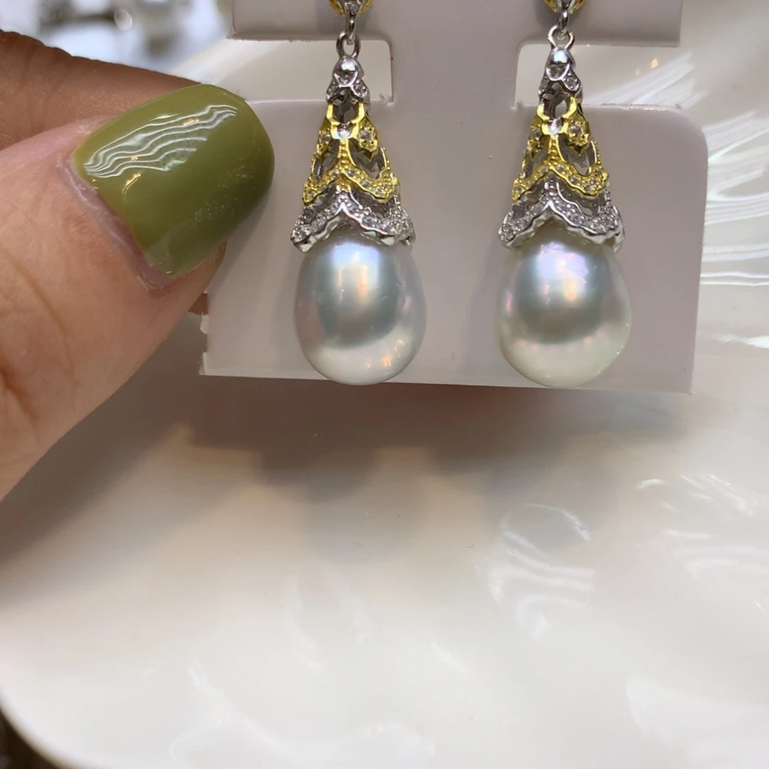 银S925镶嵌海水珍珠耳饰