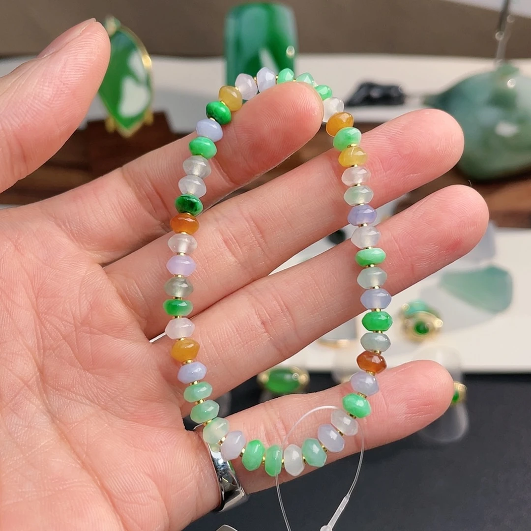 翡翠未镶嵌手链多宝 飞碟珠