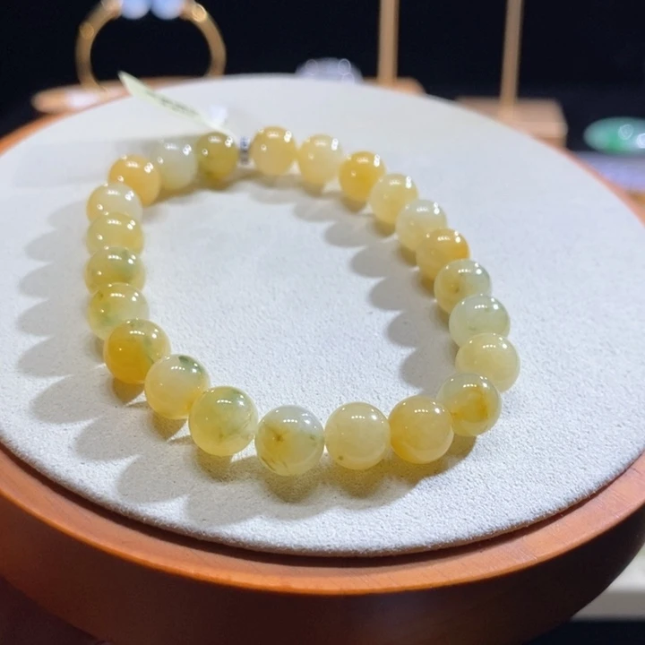 翡翠未镶嵌吊坠(不含链)翡翠冰黄飘花手串卡8m