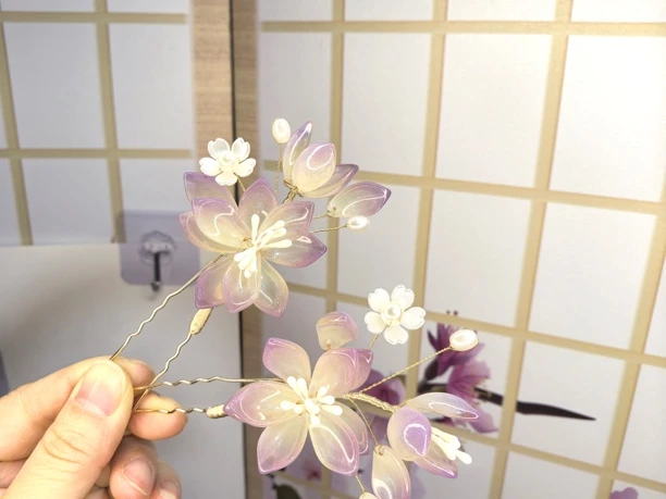 古风汉服发饰头饰发夹发钗发簪琉璃夹子洛神花对钗清新华丽造型