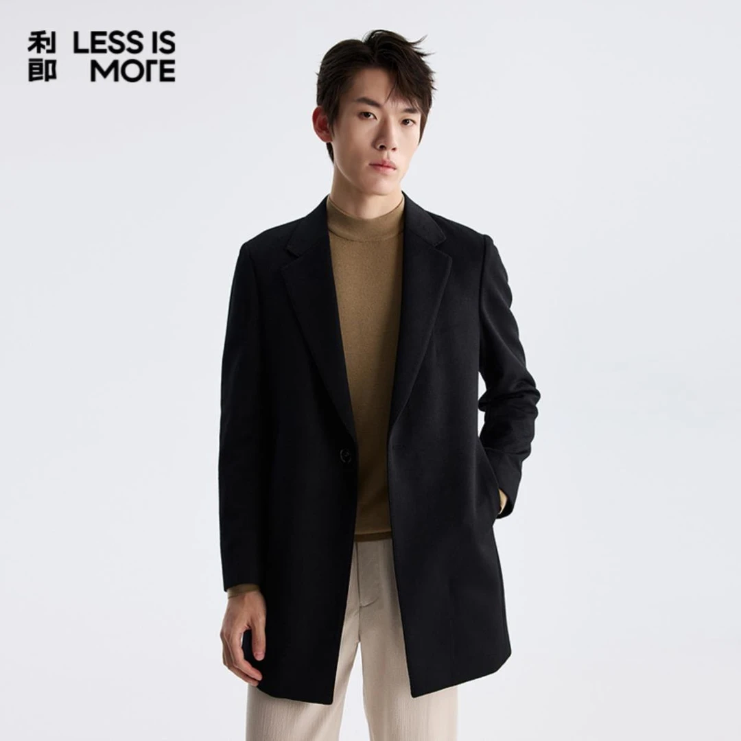 利郎冬季羽绒大衣品质高阶毛呢中长款-黑色