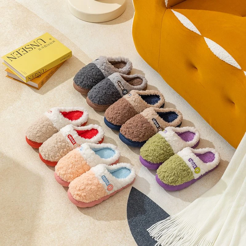 冬季棉拖鞋男厚底室内居家保暖舒适加绒家用软底防滑情侣女D858