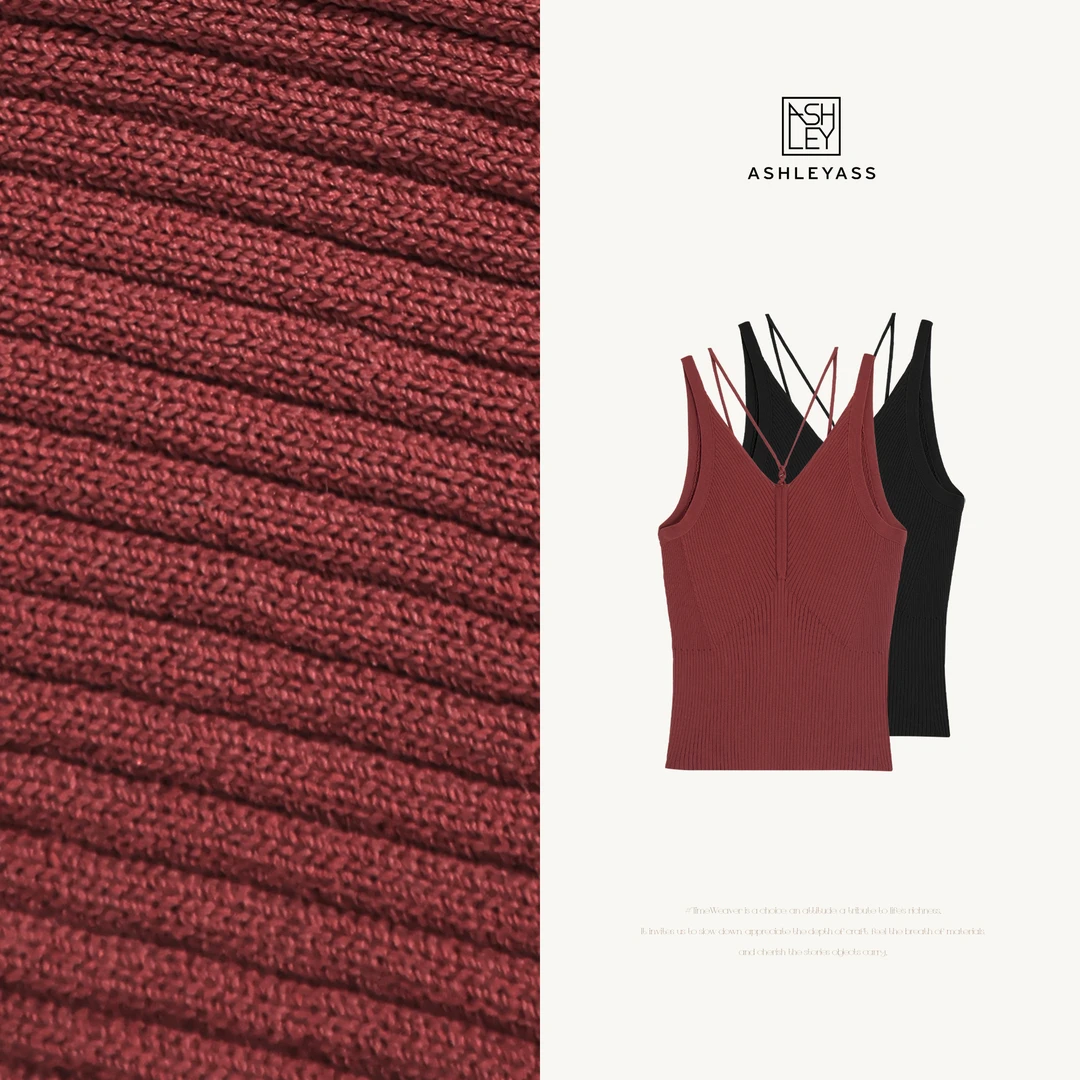 ashleyass复古系绳吊带背心双色V领气质上衣气质无袖LSS240864Y