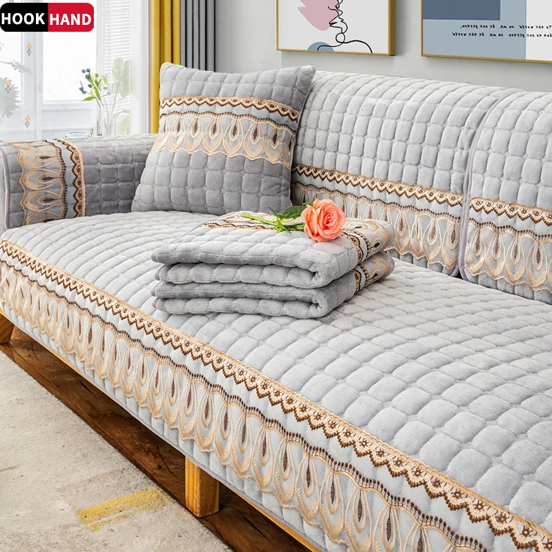 冬季毛绒沙发垫现代简约坐垫子加厚防滑皮沙发套罩冬款盖巾欧式风