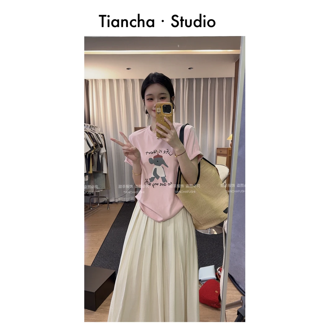 sweet c【 行走的象】M397#2025夏季韩版正肩短袖T恤气质百搭