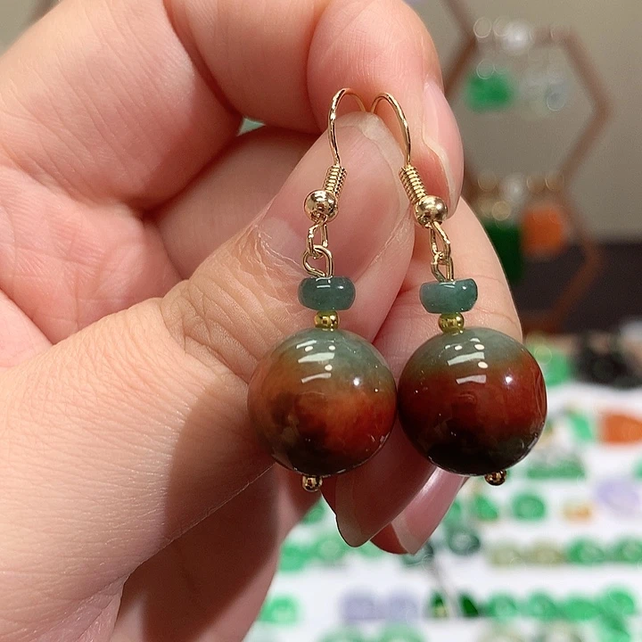 银S925镀金镶嵌翡翠耳饰