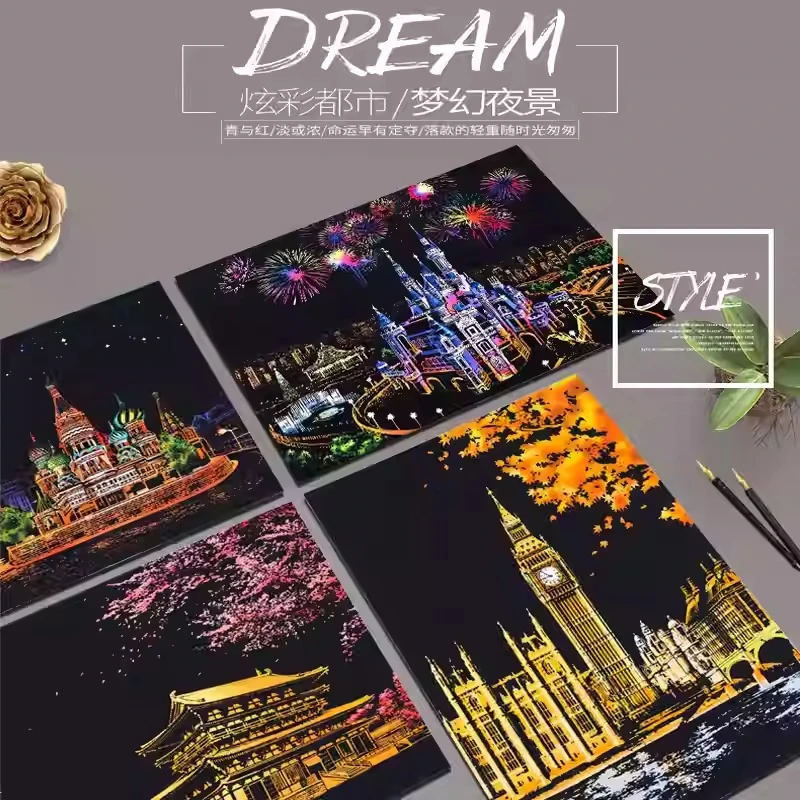 新款炫彩系列城市夜景世界风景刮刮画刮画本著名建筑创意生日礼物