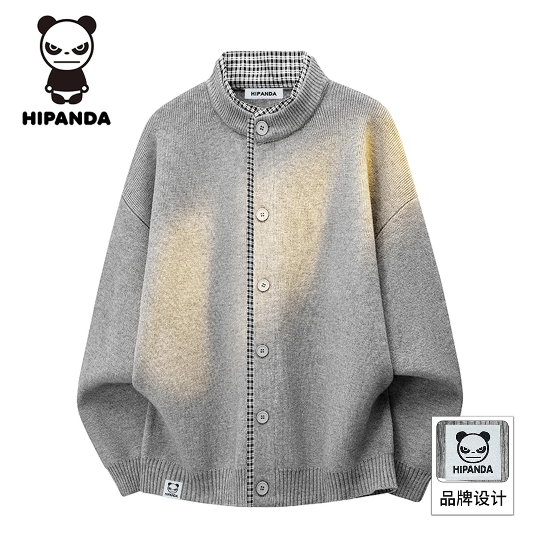 HIPANDA 潮牌立领开衫毛衣男款2025冬季宽松百搭时尚外套针织衫男