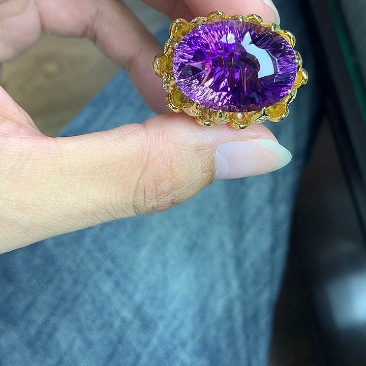 银S925镀金镶嵌水晶戒指