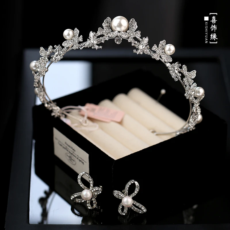 主婚纱新娘轻奢皇冠复古气质蝴蝶珍珠公主王冠结婚礼服头饰17767