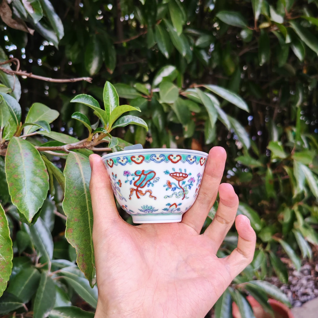明逸堂手绘陶瓷｜斗彩八宝主人杯单个茶杯复古中式品茗杯茶具家用
