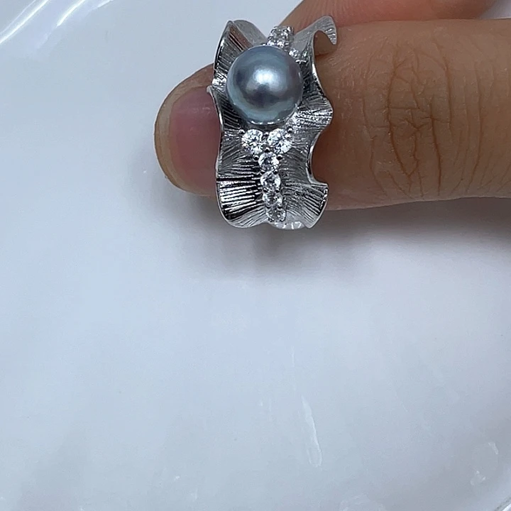 银S925镶嵌戒指海水珍珠