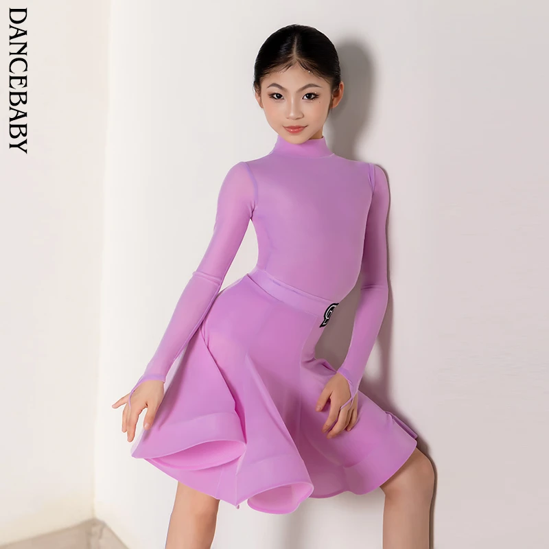 Dancebaby拉丁舞比赛服演出女童丝绒规定赛服款高领规定服DAS772