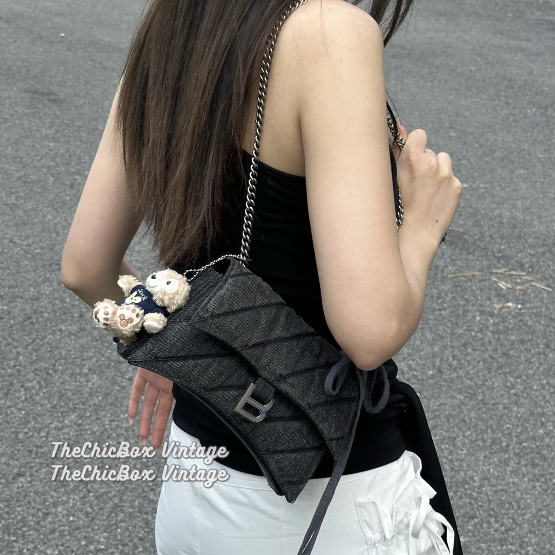 未使用 Balenciaga/巴黎世家 只盒/黑单宁CrushXs链条包