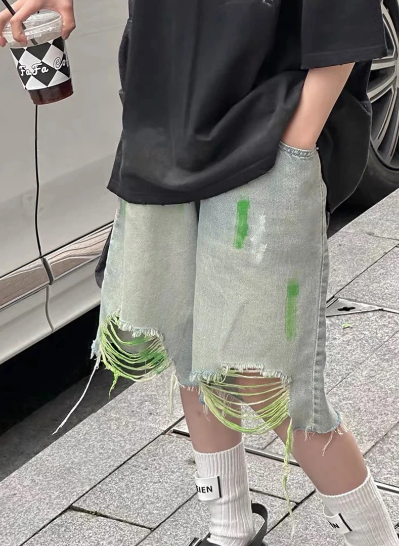 破洞女童夏季牛仔短裤2025新款女孩儿童裤子中大童洋气五分裤薄款