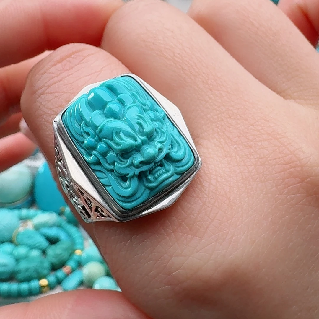 绿松石银S925镶嵌戒指