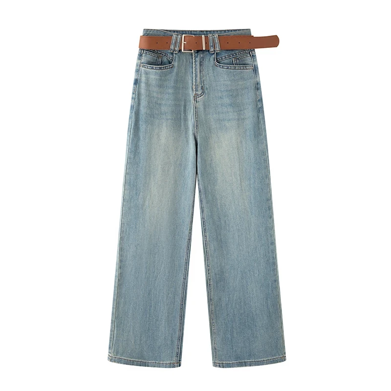 MM商场同款2025夏新款麦檬胧宽松显瘦腰带直筒牛仔裤长裤女0292