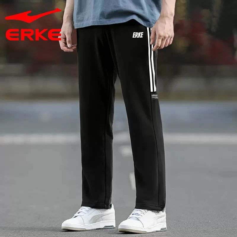 erke/鸿星尔克裤子男2025春季针织男士卫裤运动裤直筒九分休闲裤