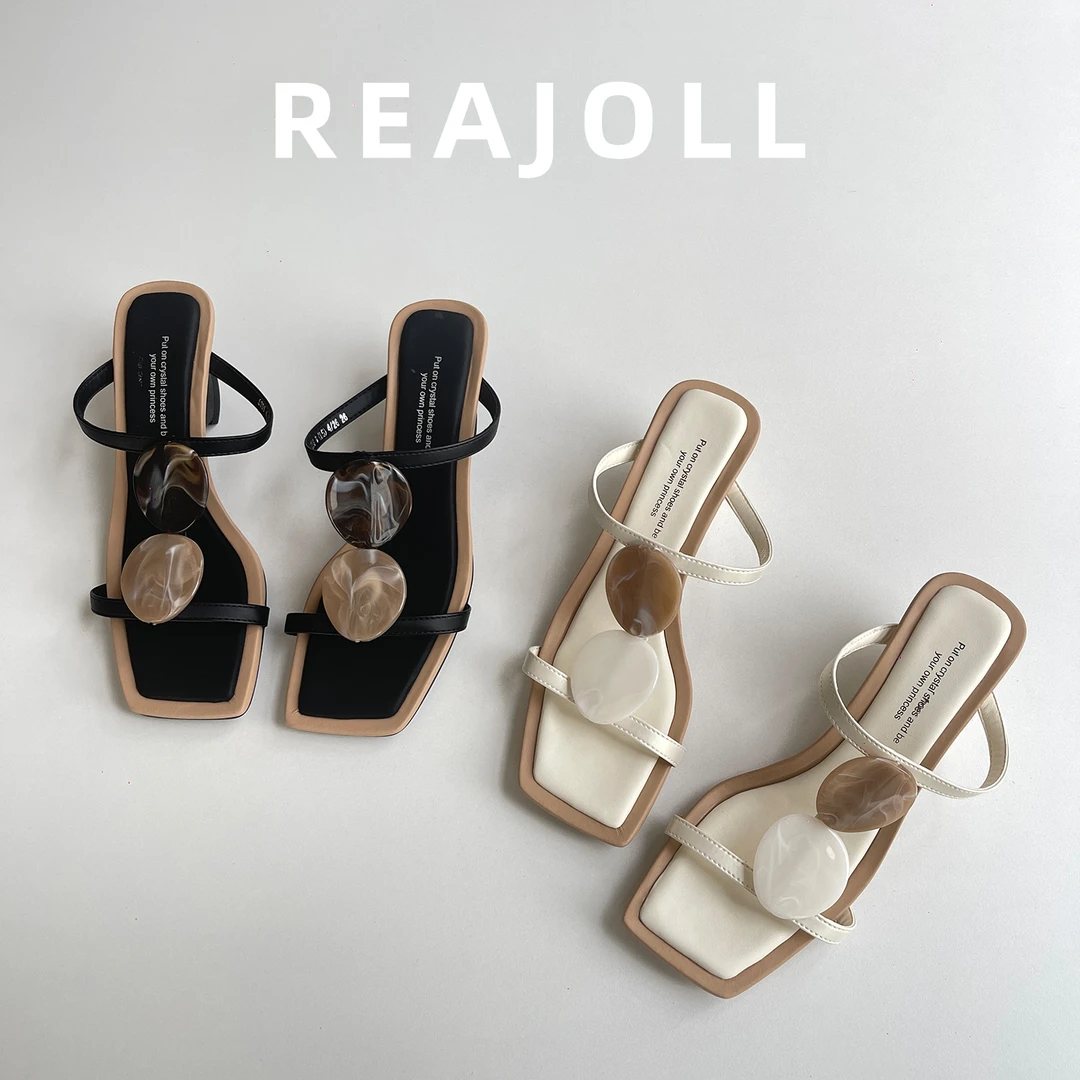 凉鞋女夏外穿2025新款圆扣坡跟网红高级感时尚高跟半拖凉拖鞋女