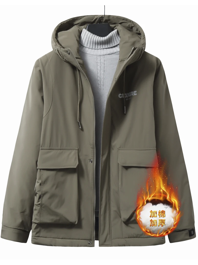 012 大码男士冬季保暖潮流连帽棉服男士上衣