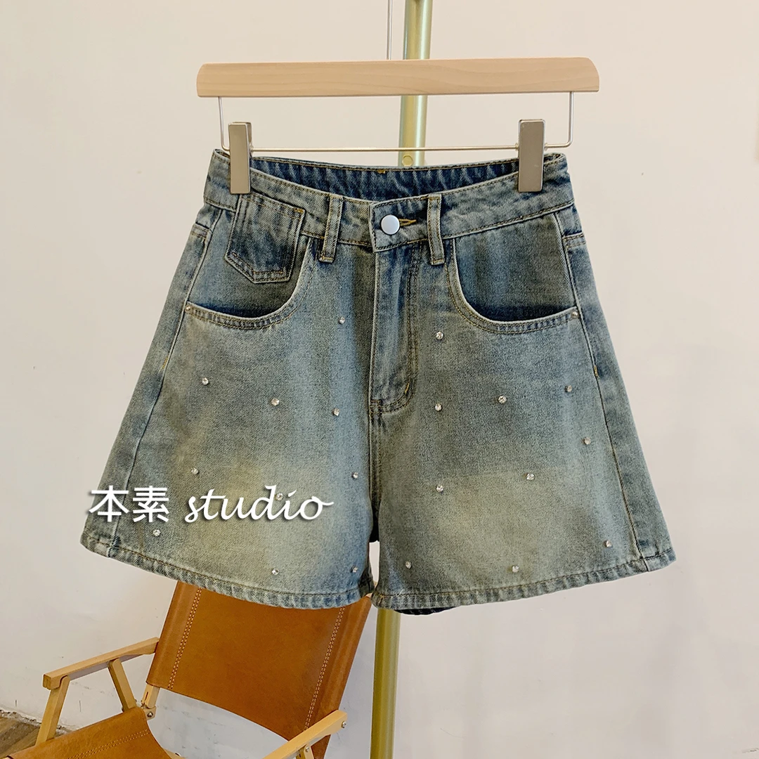 C3775亮钻百搭牛仔短裤