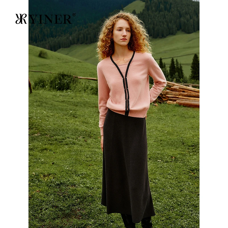 YINER音儿女装冬季法式羊毛羊绒混纺针织A字半身裙