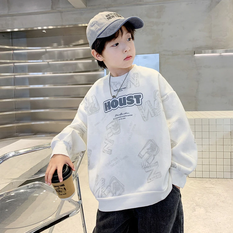 男童卫衣春秋款2025新款春装6-12岁潮中大童洋气儿童长袖上衣白色