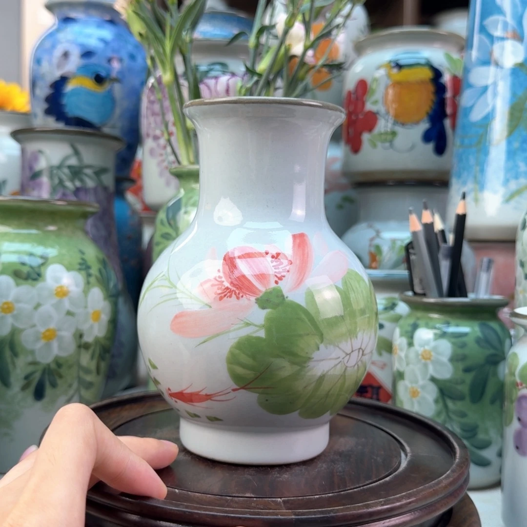 景德镇纯手绘陶瓷花瓶无孔