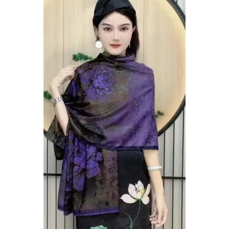 X016【醉美紫鸢】70*180高端奢品国风薄款丝巾女士清晕染