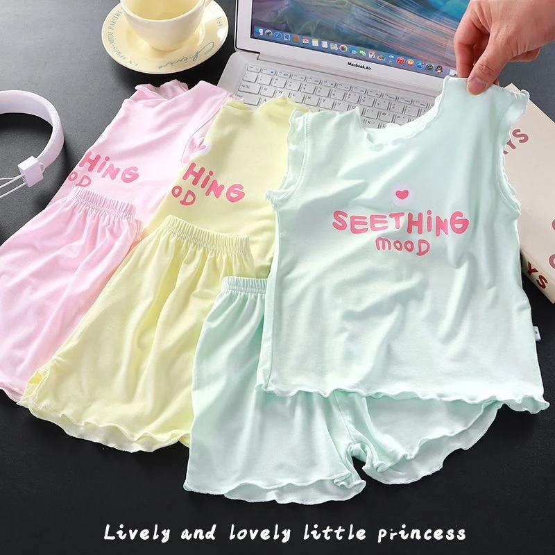 莫代尔背心女童儿童睡衣家居服宝宝夏季中大童款空调两件套yj