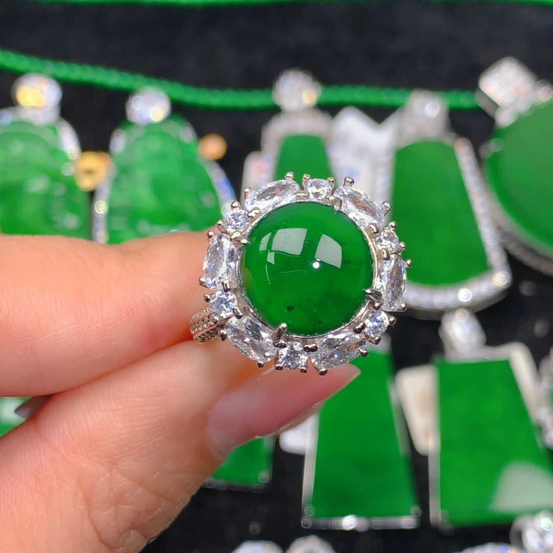 翡翠戒指银S925镶嵌翡翠