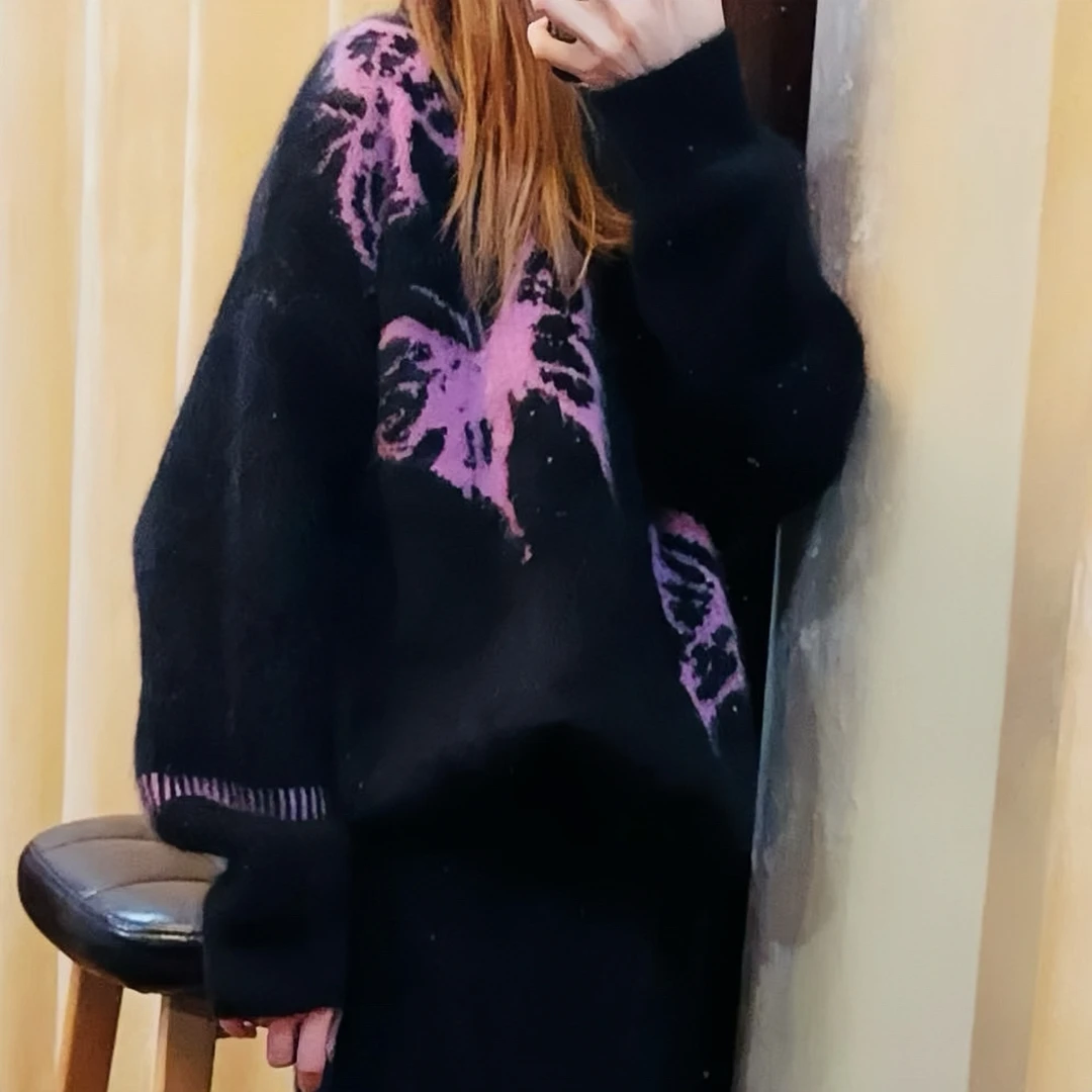 【蝶影轻舞】250037春秋重工蝴蝶拉绒百分百纯羊绒长袖套头衫