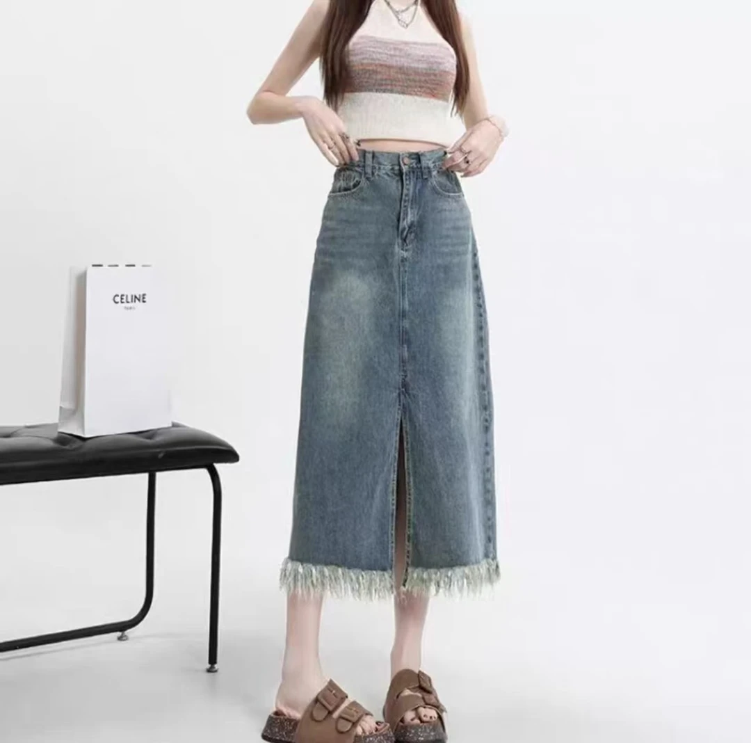 28码牛仔裙百搭复古高腰牛仔裙包臀裙直筒设计感女裙半身裙