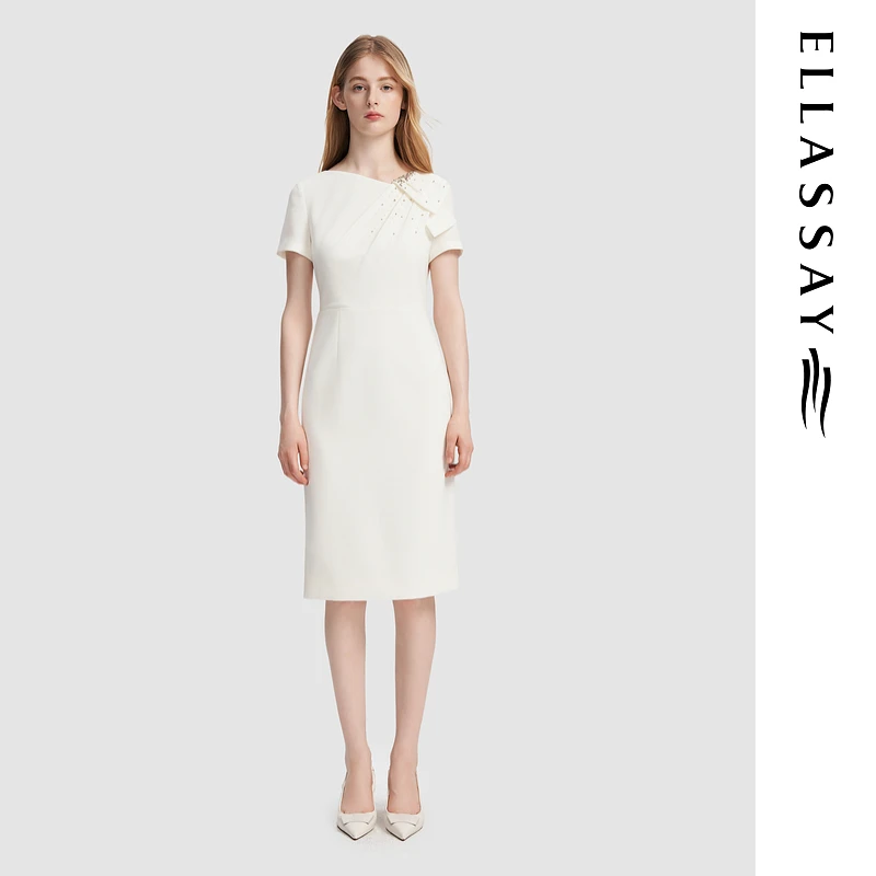 ELLASSAY/歌力思2025新款优雅白色气质连衣裙EWD355Y18400