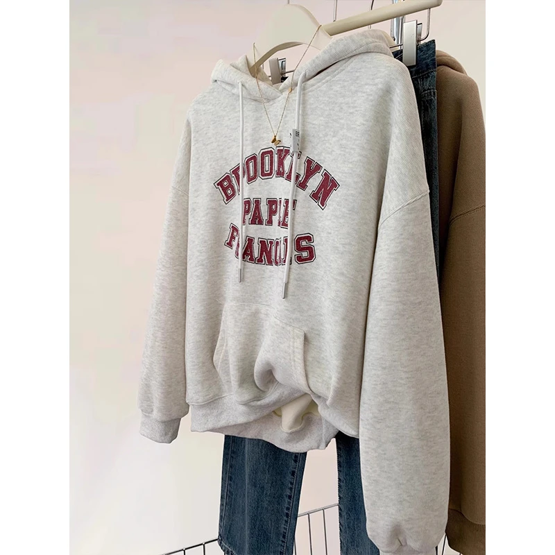 美式复古加绒卫衣女2025新款爆款秋冬季宽松大码加厚外套连帽