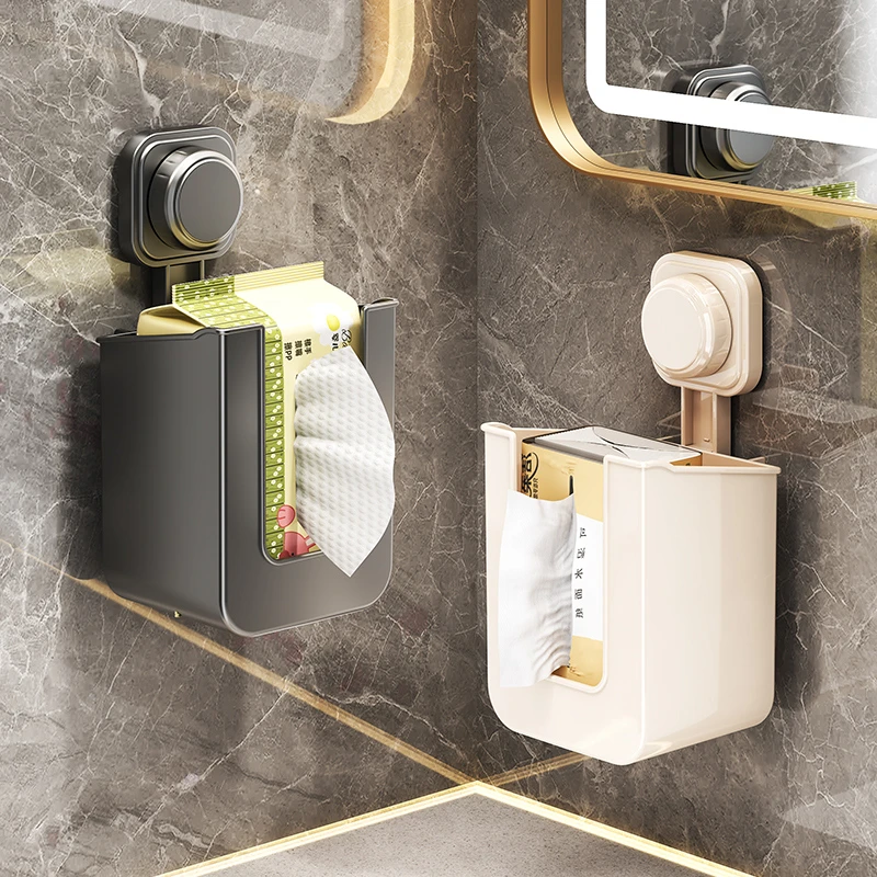 吸盘卫生间厕纸盒壁挂式免打孔浴室纸巾盒卷纸架厕所抽纸洗脸巾盒