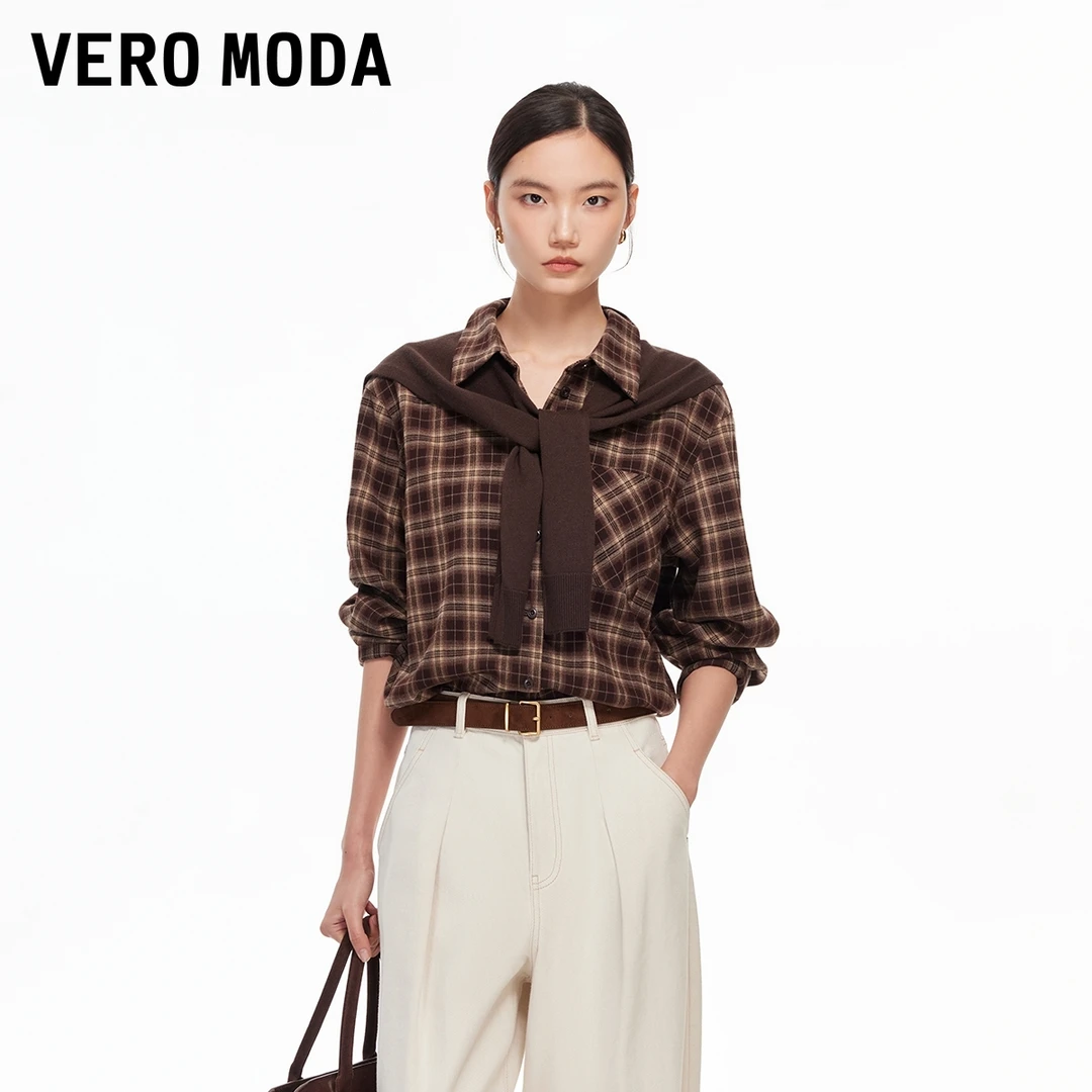 Vero Moda衬衫2025冬季新款格子简约上衣立裁版型宽松325405013