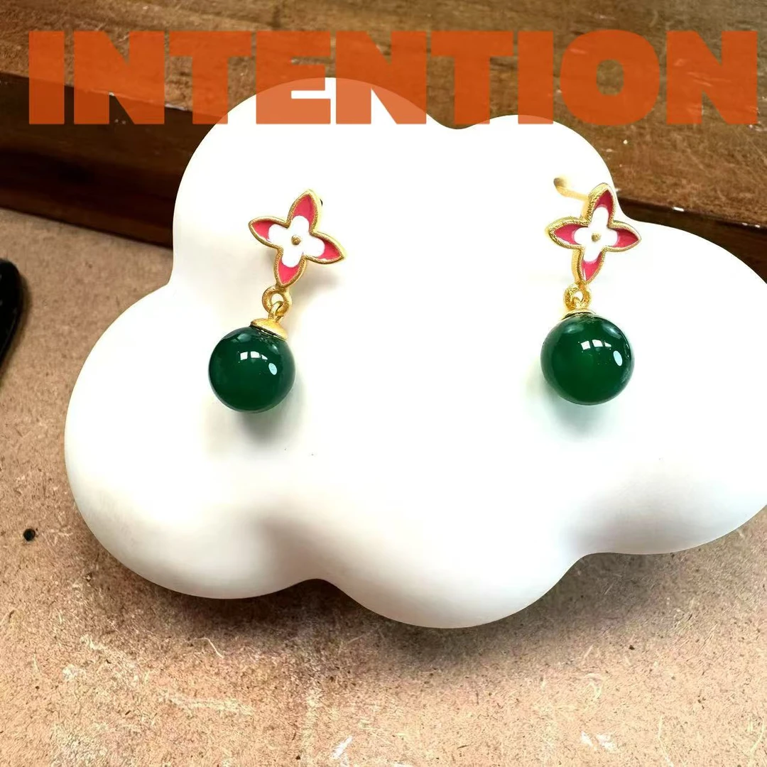 耳饰 正品INTENTION 新中式满绿单珠耳饰AE698