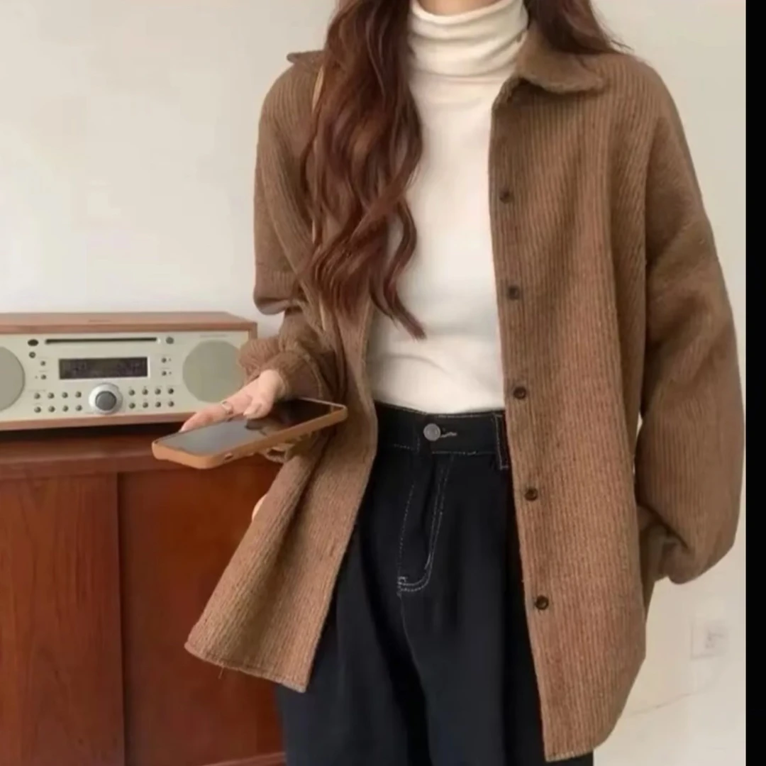 2025韩系新款法式宽松衬衫女上衣复古休闲风秋季长袖慵懒