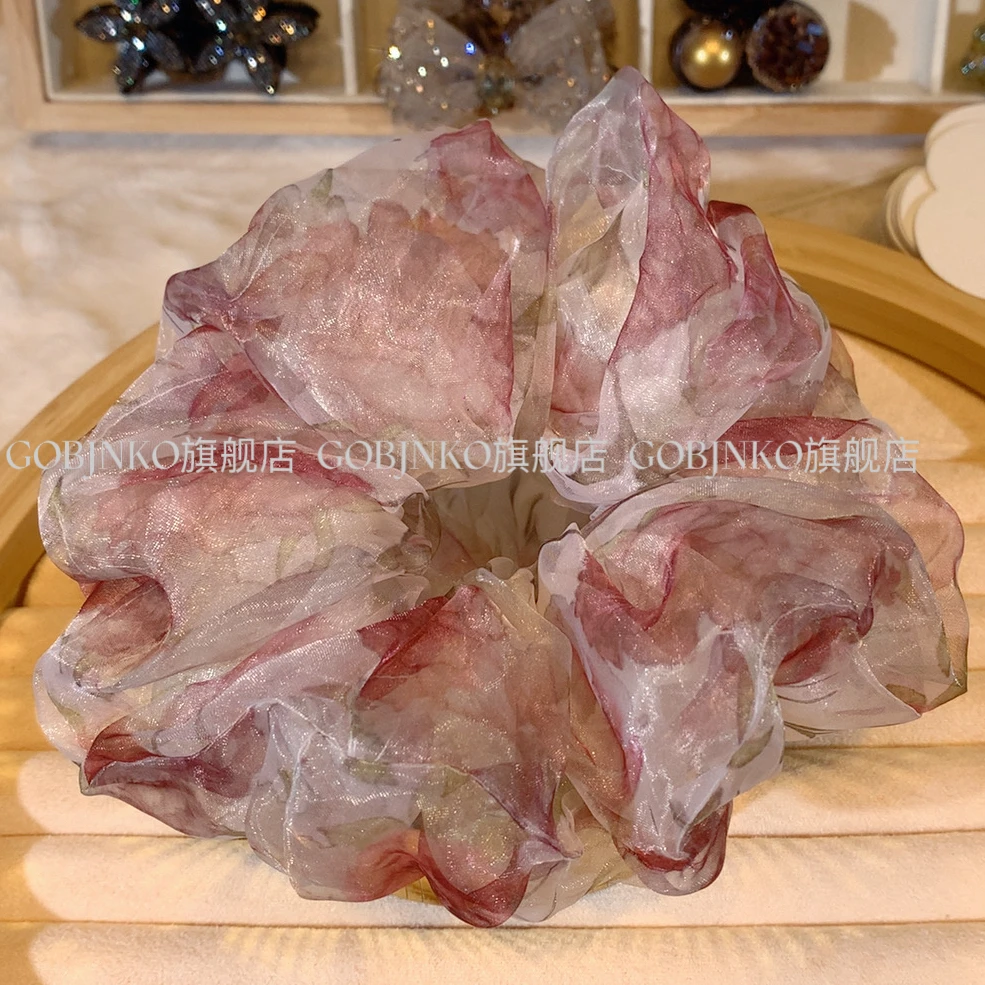 韩版欧根纱发圈温柔大肠圈气质少女复古法式超仙仙气头绳