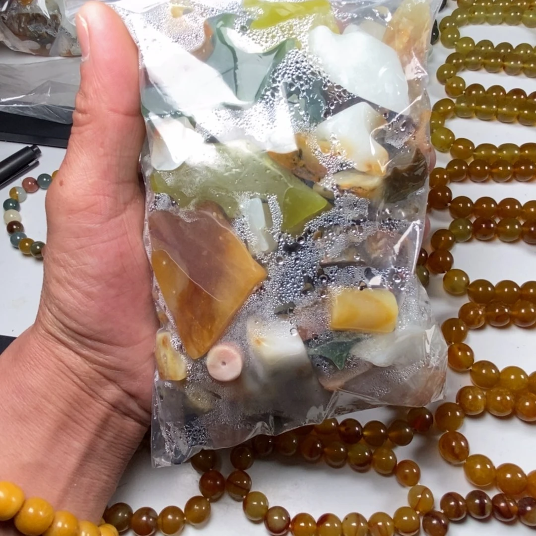 蛇纹石玉未镶嵌手链无科技岫玉花玉鱼缸石