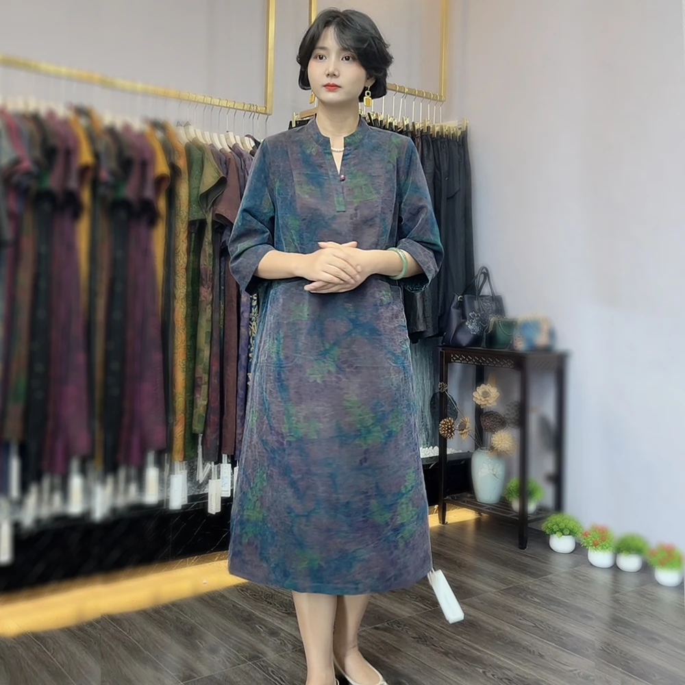 古韵蚕物【99371】老料100桑蚕丝香云纱双面穿龟裂纹连衣裙女