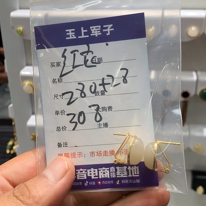 红***女银S925镶嵌和田玉耳饰